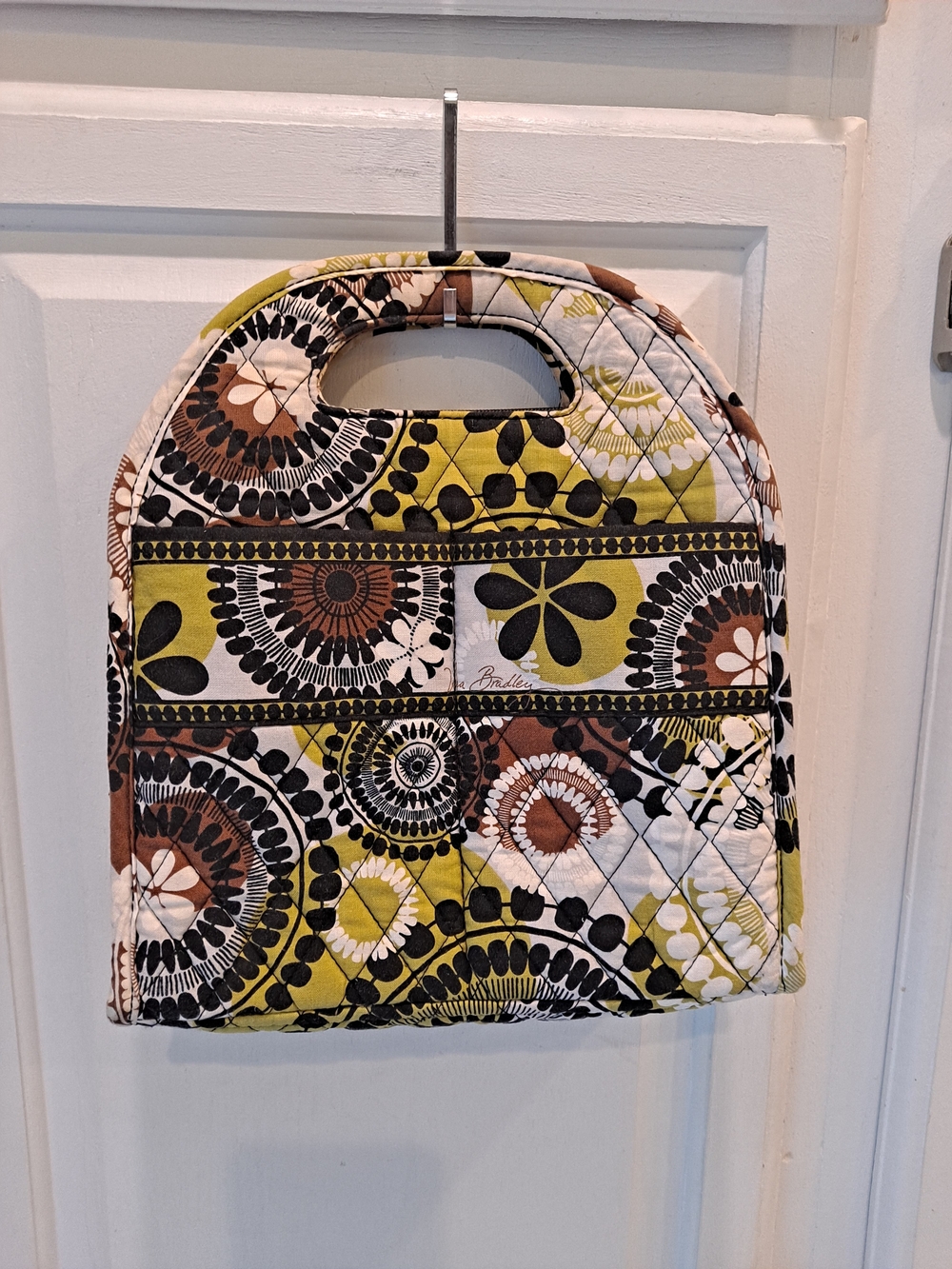 Vera Bradley Retired Cocoa Moss Quilted Floral Tote Green Brown Black White Tote